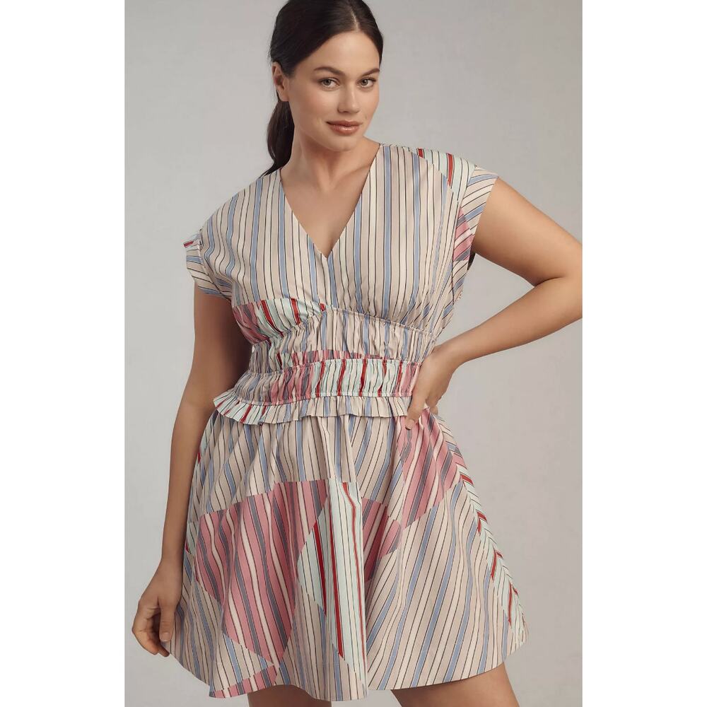 Anthropologie Dress Small V Neck Striped Mini Sundress Summer Vacation Retro Boh - Picture 3 of 13